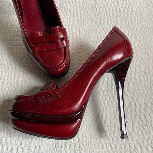 Carvela Oxblood Leather Platform High Heels Loafer Stilettos EU38 UK5 - Picture 3 of 14